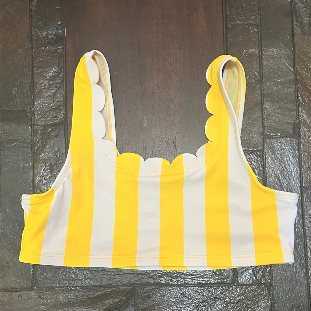 Girl's Justice Yellow & White Striped Scallop Bikini